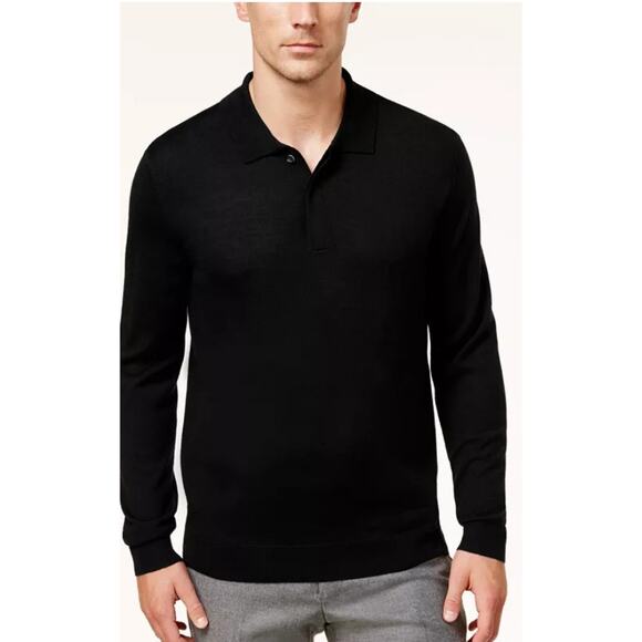Club Room Black Merino Wool Blend Collared Polo Pullover Sweater - Size L NWT - Picture 1 of 6